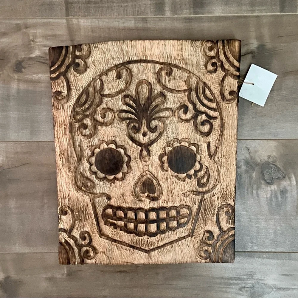 Sugar Skull Carved Wood Wall Art